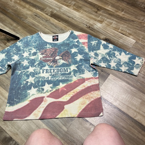Harley-Davidson Freedom Pride Tradition Eagle Flag Shirt 2X Made in USA Vintage - Picture 4 of 12